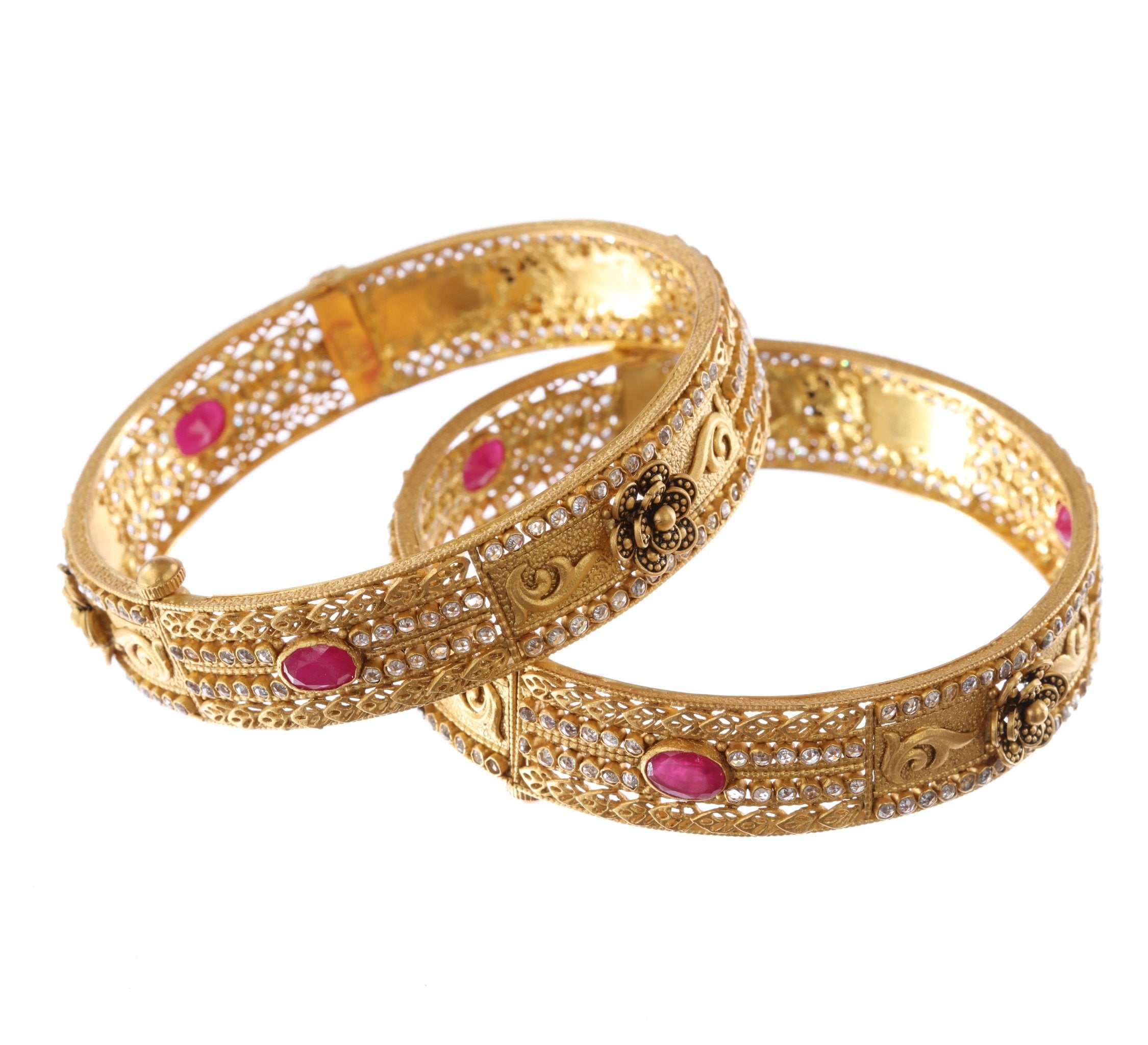 Ornate Pink CZ 22K Gold Bangle Bracelet